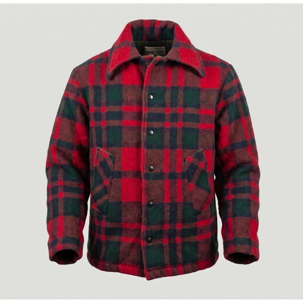 Maine Guide Vintage Men's Wool Red Gren Plaid Fleece & Flannel Jacket. Size M